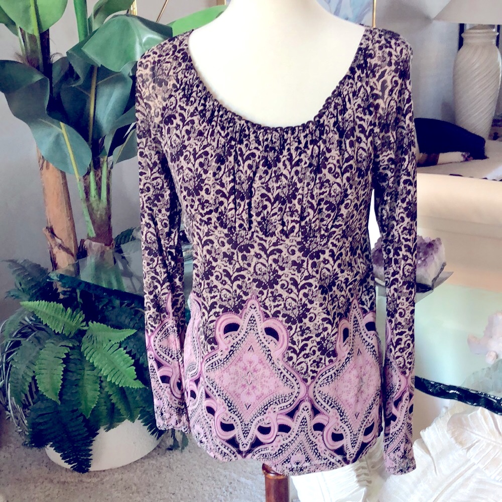 Sz M Liz Wear Top. Nwot Brown Cream And Pink Lined